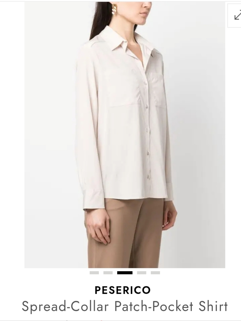 NWOT Peserico Light Cream Spread-Collar Patch-Pocket Silk Shirt Sz 44 IT/ 8us